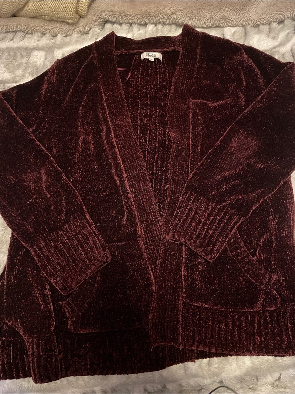 Mudd Plush Open-Front Cardigan Sweater - Burgundy